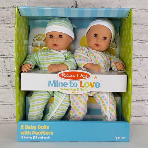 'MELISSA & DOUG' 'MINE TO LOVE' 'SEBASTIAN & SOFIA' TWIN BABY DOLLS COMPLETE SET - Picture 1 of 16